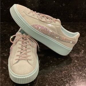 PUMA Suede Basket Platform Reset Sneakers Womans 8 W/Swavorski Stones & Laces!